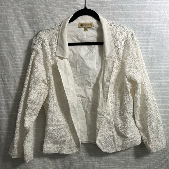 Democracy White Eyelet Embroidered Open Front Blazer Jacket Size XL - Picture 1 of 9